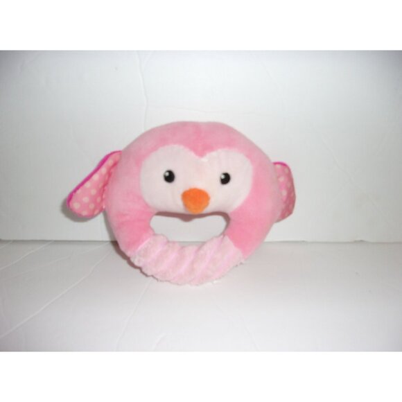 Spark Create Imagine Owl Pink Polka Dot Ears Ring Rattle Crinkle Toy Plush 5" - Picture 1 of 2